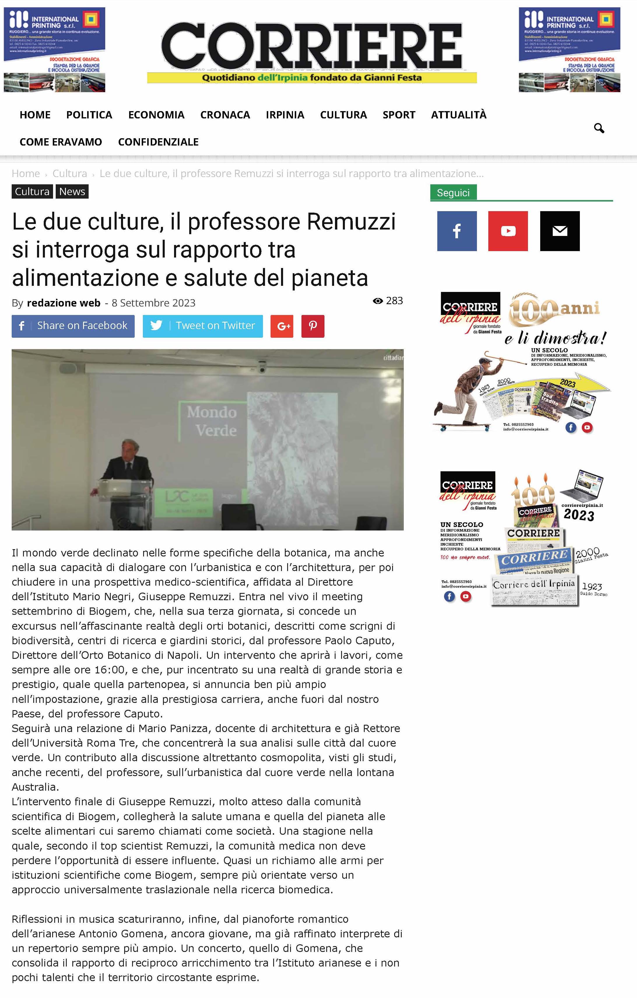 Le due culture, il professore Remuzzi si interroga sul rapporto tra alimentazione e salute del pianeta